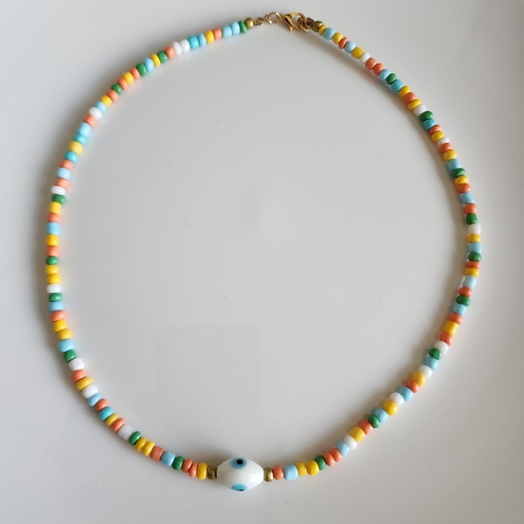 Multicolor Beaded Necklace with Eye Charm - Picture 3 of 5